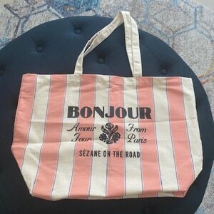 Sezane Linen Canvas Tote in Pink - Brand New